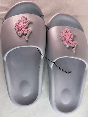 U.S. Polo Assn. Light Gray Slide Sandals with Pink Logo